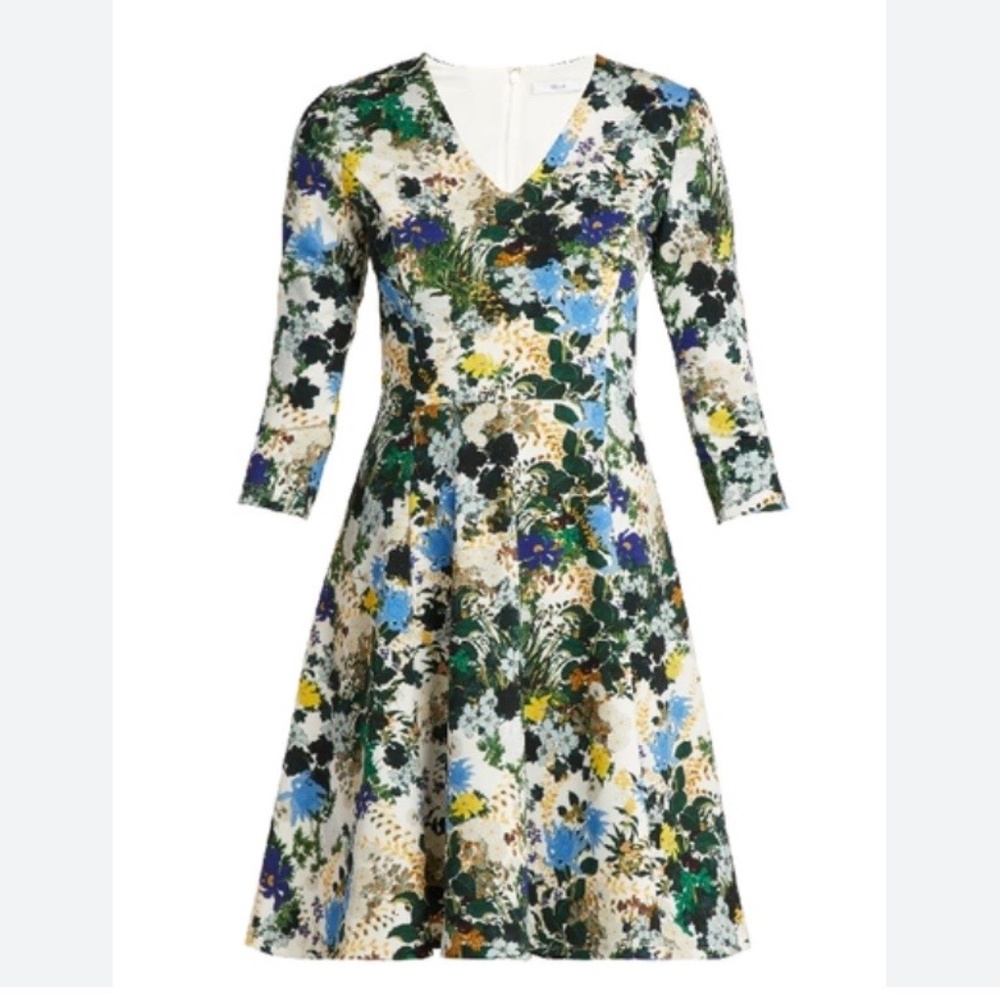 ERDEM Multicolor Floral V-Neck Fit-and-Flare Dress